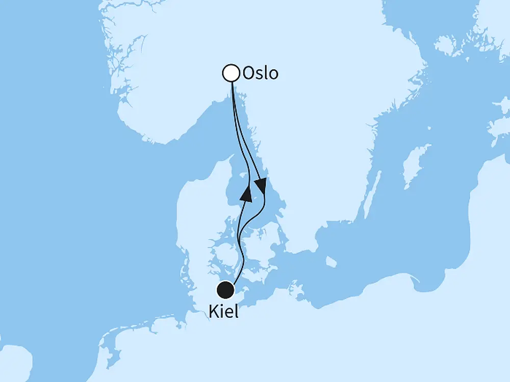 Kurzreise Oslo - ab/bis Kiel
 - Routenbild